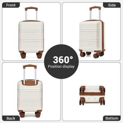 Kono KSK2581 Cabin Luggage in Cream and Tan (45x30x20cm) - Lightweight Hard Shell Cabin Suitcase with Removable Spinner Wheels - Luggage eStore