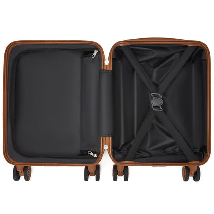 Kono KSK2581 Cabin Luggage in Cream and Tan (45x30x20cm) - Lightweight Hard Shell Cabin Suitcase with Removable Spinner Wheels - Luggage eStore