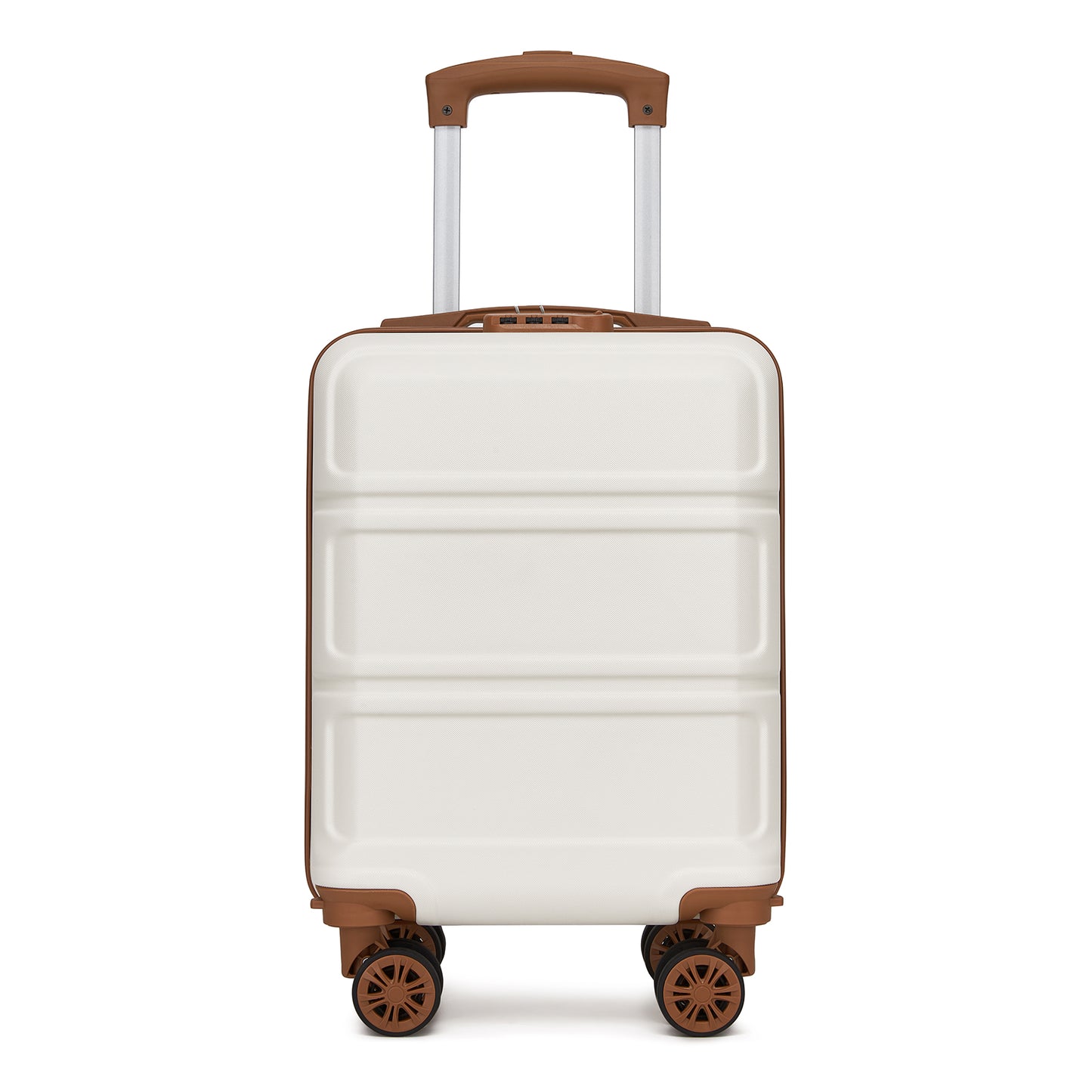 Kono KSK2581 Cabin Luggage in Cream and Tan (45x30x20cm) - Lightweight Hard Shell Cabin Suitcase with Removable Spinner Wheels - Luggage eStore