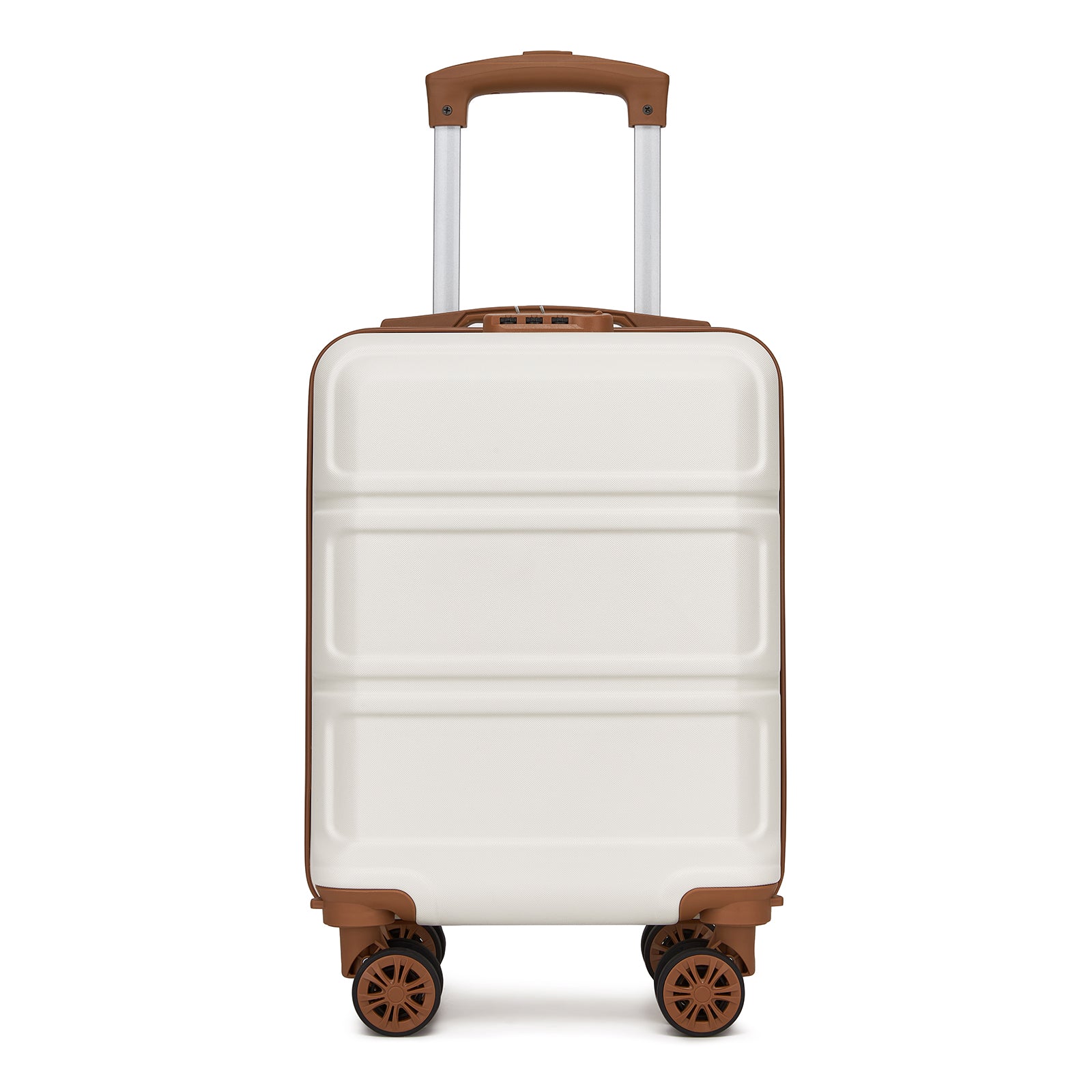 Kono KSK2581 Cabin Luggage in Cream and Tan (45x30x20cm) - Lightweight Hard Shell Cabin Suitcase with Removable Spinner Wheels - Luggage eStore