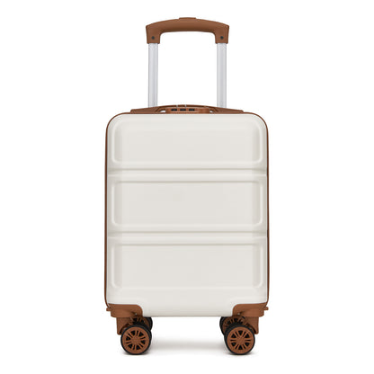 Kono KSK2581 Cabin Luggage in Cream and Tan (45x30x20cm) - Lightweight Hard Shell Cabin Suitcase with Removable Spinner Wheels - Luggage eStore