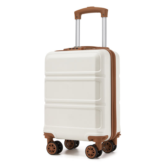 Kono KSK2581 Cabin Luggage in Cream and Tan (45x30x20cm) - Lightweight Hard Shell Cabin Suitcase with Removable Spinner Wheels