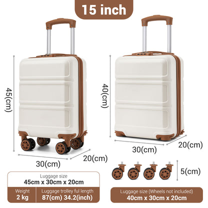 Kono KSK2581 Cabin Luggage in Cream and Tan (45x30x20cm) - Lightweight Hard Shell Cabin Suitcase with Removable Spinner Wheels - Luggage eStore