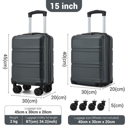 Kono KSK2581 Cabin Luggage in Grey (45x30x20cm) - Lightweight Hard Shell Cabin Suitcase with Removable Spinner Wheels