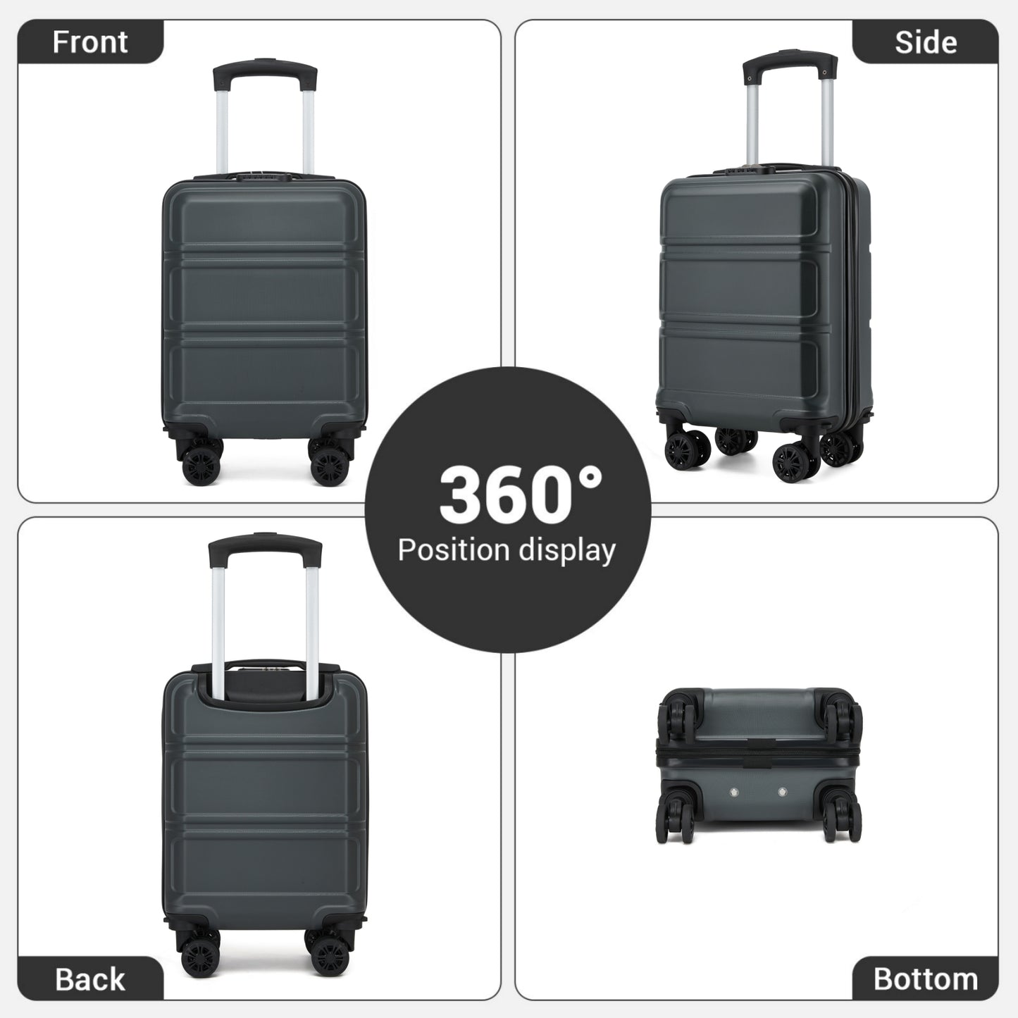 Kono KSK2581 Cabin Luggage in Grey (45x30x20cm) - Lightweight Hard Shell Cabin Suitcase with Removable Spinner Wheels