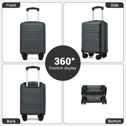 Kono KSK2581 Cabin Luggage in Grey (45x30x20cm) - Lightweight Hard Shell Cabin Suitcase with Removable Spinner Wheels