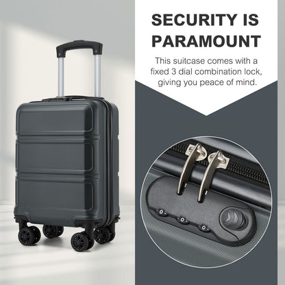 Kono KSK2581 Cabin Luggage in Grey (45x30x20cm) - Lightweight Hard Shell Cabin Suitcase with Removable Spinner Wheels