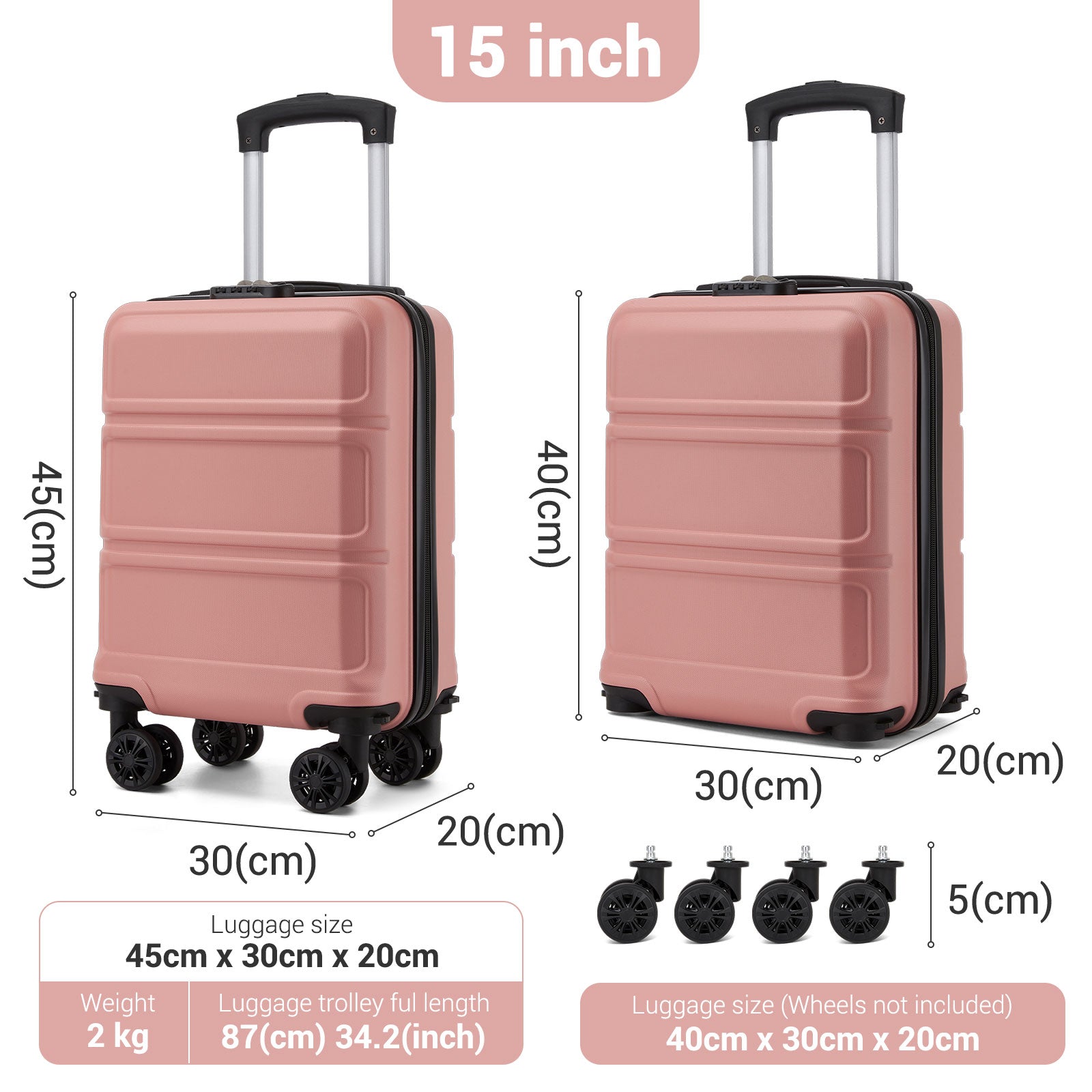 Kono KSK2581 Cabin Luggage in Nude (45x30x20cm) - Lightweight Hard Shell Cabin Suitcase with Removable Spinner Wheels - Luggage eStore