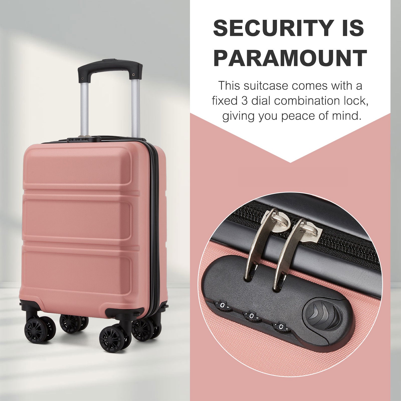 Kono KSK2581 Cabin Luggage in Nude (45x30x20cm) - Lightweight Hard Shell Cabin Suitcase with Removable Spinner Wheels - Luggage eStore