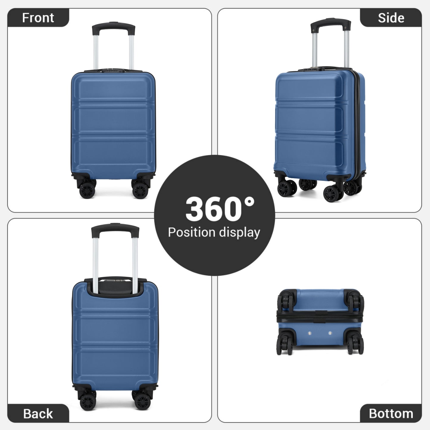 Kono KSK2581 Cabin Luggage in Blue (45x30x20cm) - Lightweight Hard Shell Cabin Suitcase with Removable Spinner Wheels
