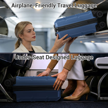 Kono KSK2581 Cabin Luggage in Blue (45x30x20cm) - Lightweight Hard Shell Cabin Suitcase with Removable Spinner Wheels