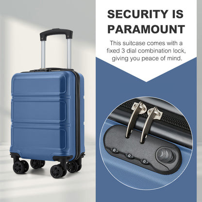 Kono KSK2581 Cabin Luggage in Blue (45x30x20cm) - Lightweight Hard Shell Cabin Suitcase with Removable Spinner Wheels