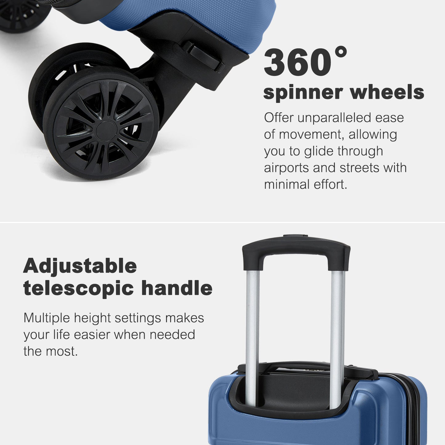 Kono KSK2581 Cabin Luggage in Blue (45x30x20cm) - Lightweight Hard Shell Cabin Suitcase with Removable Spinner Wheels