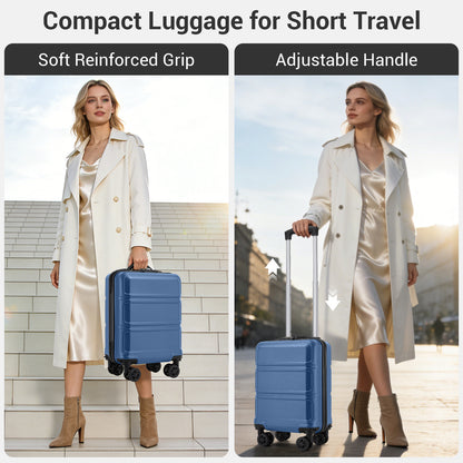 Kono KSK2581 Cabin Luggage in Blue (45x30x20cm) - Lightweight Hard Shell Cabin Suitcase with Removable Spinner Wheels