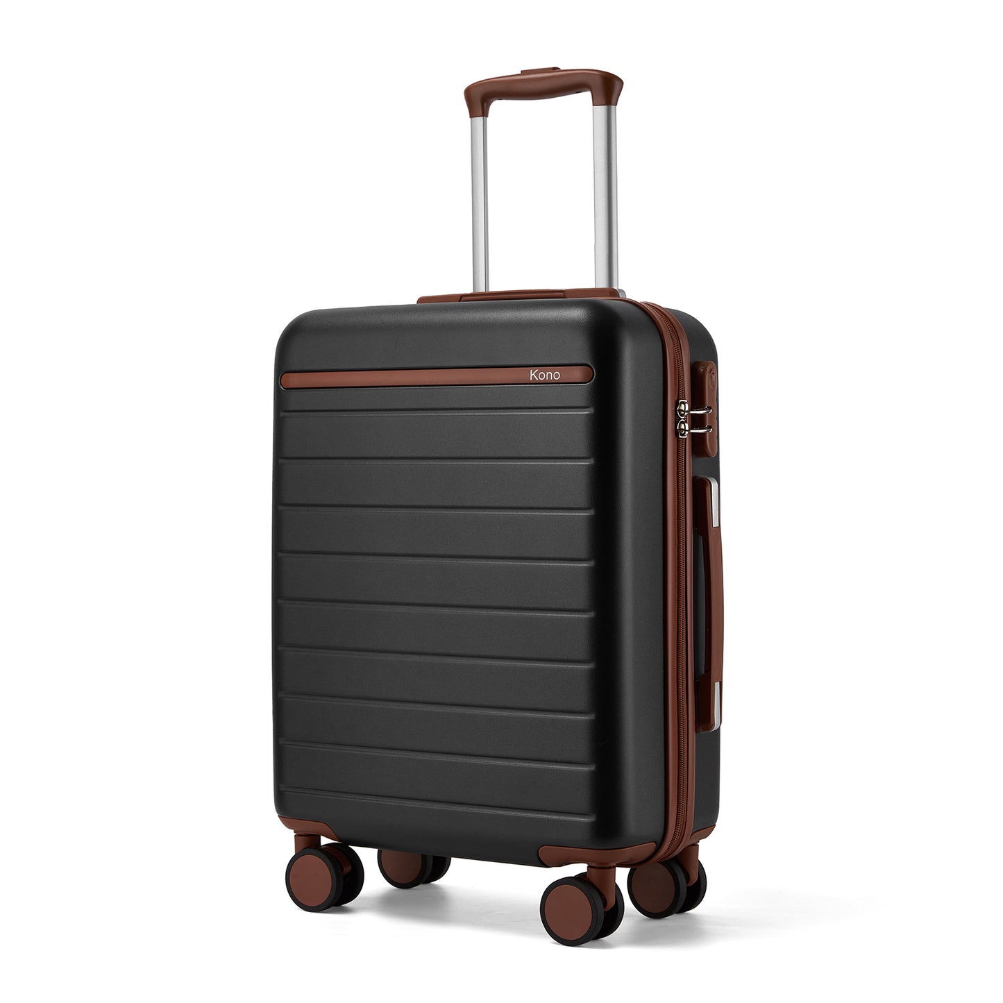 Kono KSK2584 Cabin Luggage in Black and Tan (55x40x20 cm) - Scratch-Resistant Hard Shell Cabin Suitcase with Horizontal Stripe Design