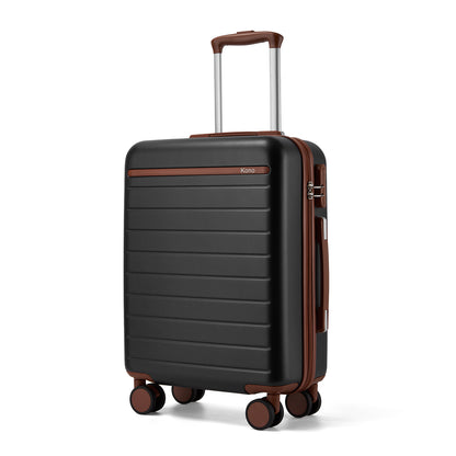 Kono KSK2584 Cabin Luggage in Black and Tan (55x40x20 cm) - Scratch-Resistant Hard Shell Cabin Suitcase with Horizontal Stripe Design