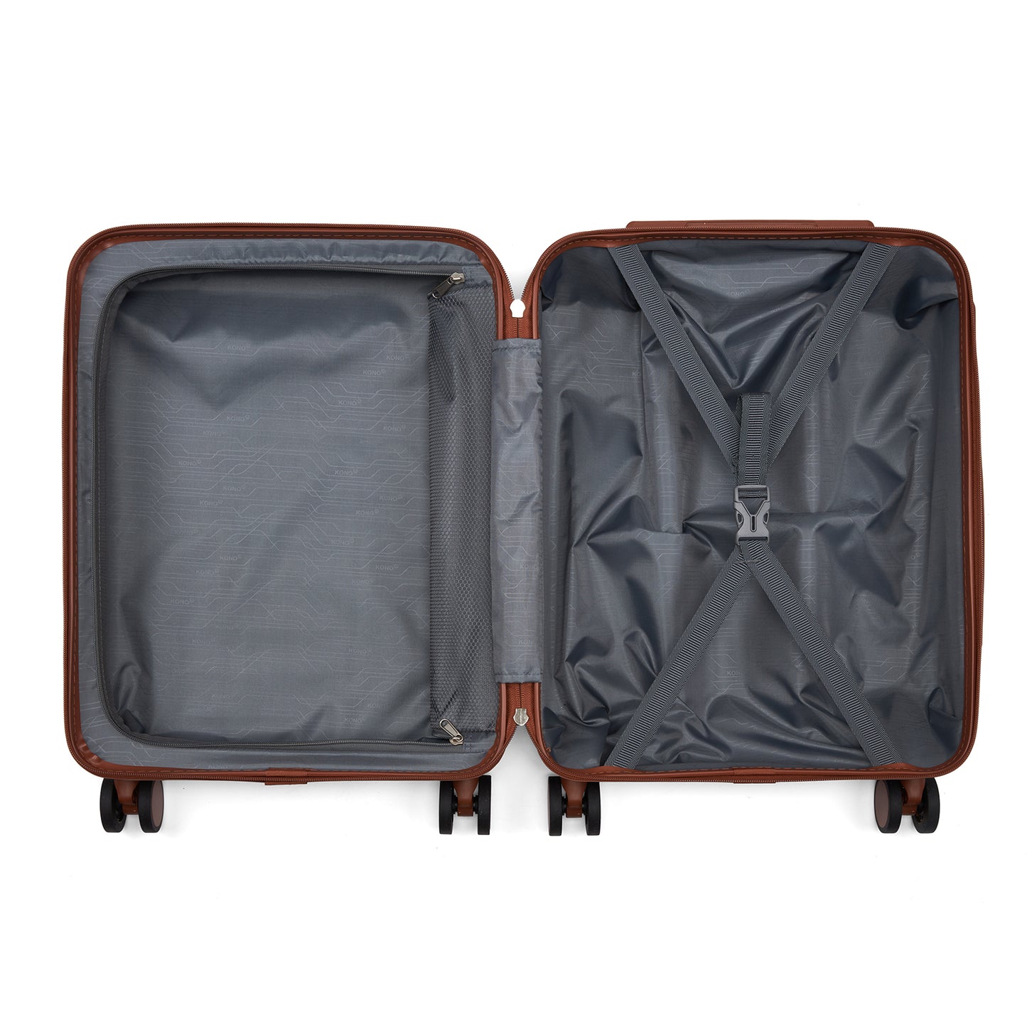 Kono KSK2584 Cabin Luggage in Black and Tan (55x40x20 cm) - Scratch-Resistant Hard Shell Cabin Suitcase with Horizontal Stripe Design