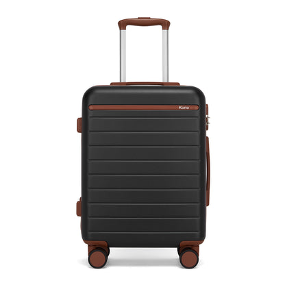 Kono KSK2584 Cabin Luggage in Black and Tan (55x40x20 cm) - Scratch-Resistant Hard Shell Cabin Suitcase with Horizontal Stripe Design