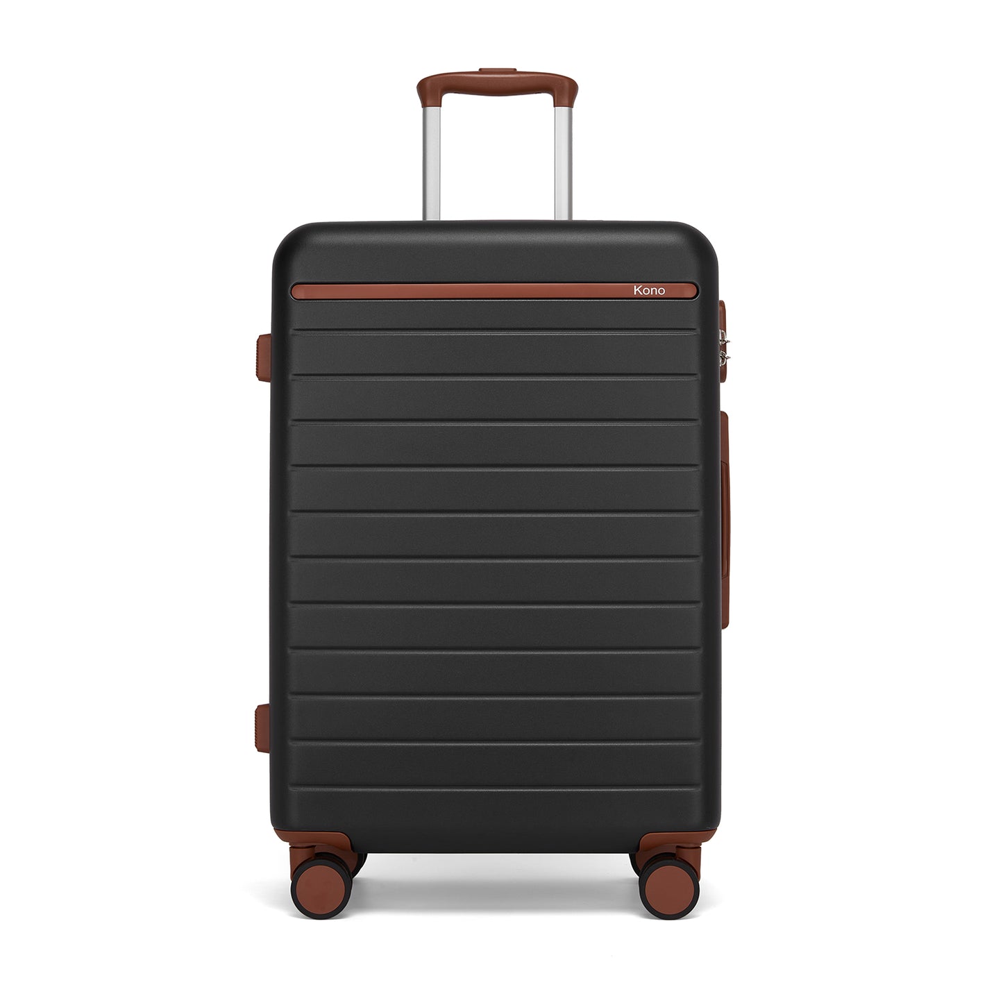 Kono KSK2584 Mid-Size Luggage in Black and Tan (66.5x45.5x25 cm) - Scratch-Resistant Hard Shell Check-In Suitcase with Horizontal Stripe Design & Spinner Wheels
