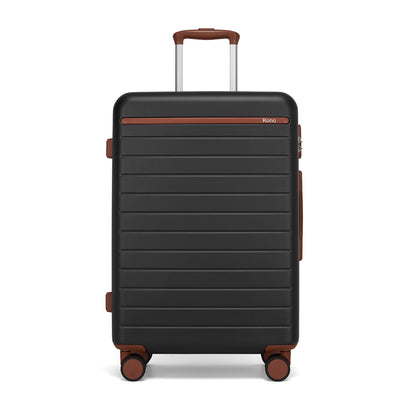 Kono KSK2584 Mid-Size Luggage in Black and Tan (66.5x45.5x25 cm) - Scratch-Resistant Hard Shell Check-In Suitcase with Horizontal Stripe Design & Spinner Wheels