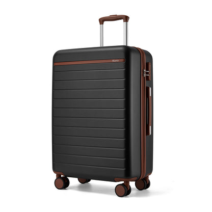 Kono KSK2584 Mid-Size Luggage in Black and Tan (66.5x45.5x25 cm) - Scratch-Resistant Hard Shell Check-In Suitcase with Horizontal Stripe Design & Spinner Wheels