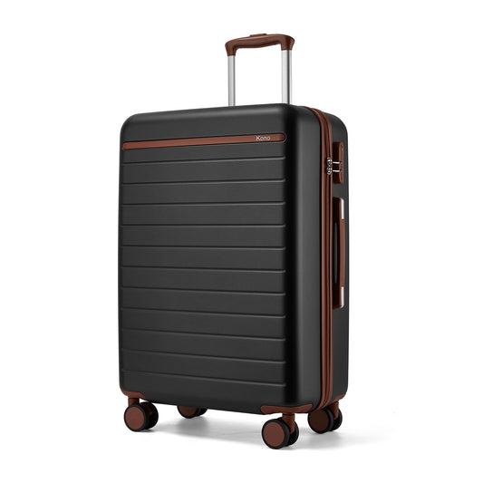 Kono KSK2584 Mid-Size Luggage in Black and Tan (66.5x45.5x25 cm) - Scratch-Resistant Hard Shell Check-In Suitcase with Horizontal Stripe Design & Spinner Wheels