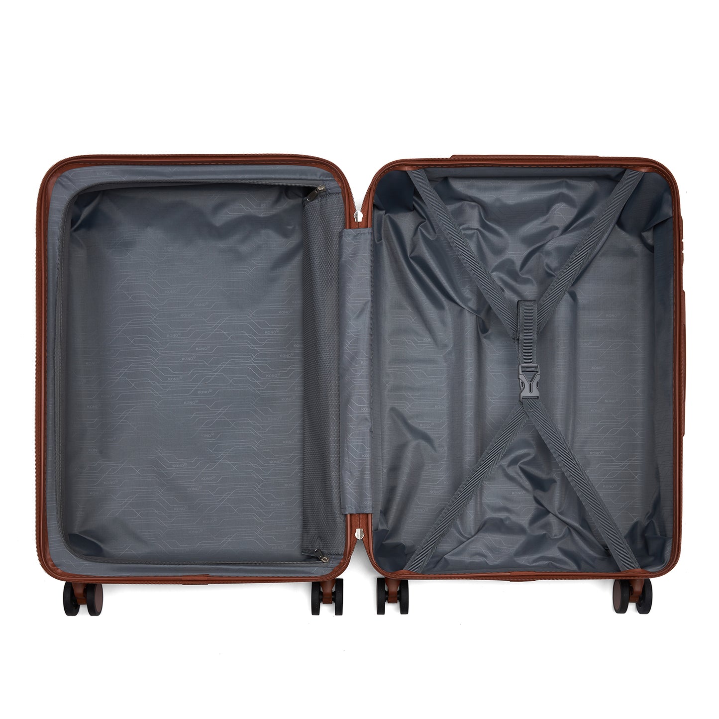 Kono KSK2584 Mid-Size Luggage in Black and Tan (66.5x45.5x25 cm) - Scratch-Resistant Hard Shell Check-In Suitcase with Horizontal Stripe Design & Spinner Wheels