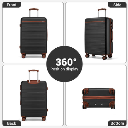 Kono KSK2584 Large Luggage in Black and Tan (76.5.5x50.5.5x29 cm) - Scratch-Resistant Hard Shell Check-In Suitcase with Horizontal Stripe Design & Spinner Wheels