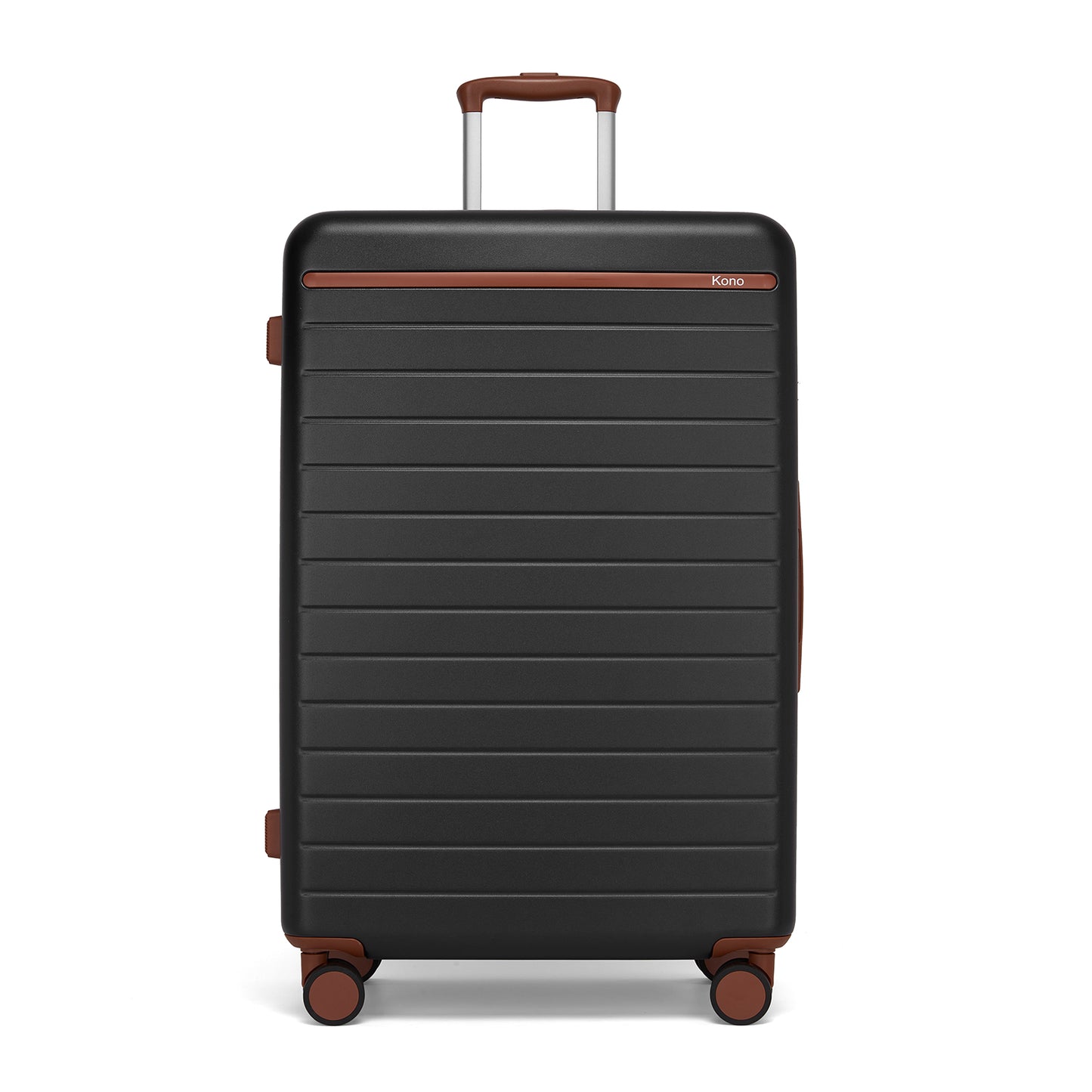 Kono KSK2584 Large Luggage in Black and Tan (76.5.5x50.5.5x29 cm) - Scratch-Resistant Hard Shell Check-In Suitcase with Horizontal Stripe Design & Spinner Wheels