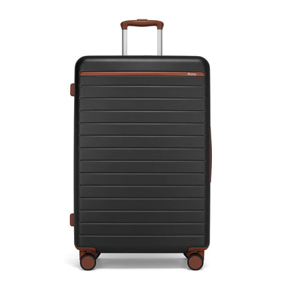 Kono KSK2584 Large Luggage in Black and Tan (76.5.5x50.5.5x29 cm) - Scratch-Resistant Hard Shell Check-In Suitcase with Horizontal Stripe Design & Spinner Wheels