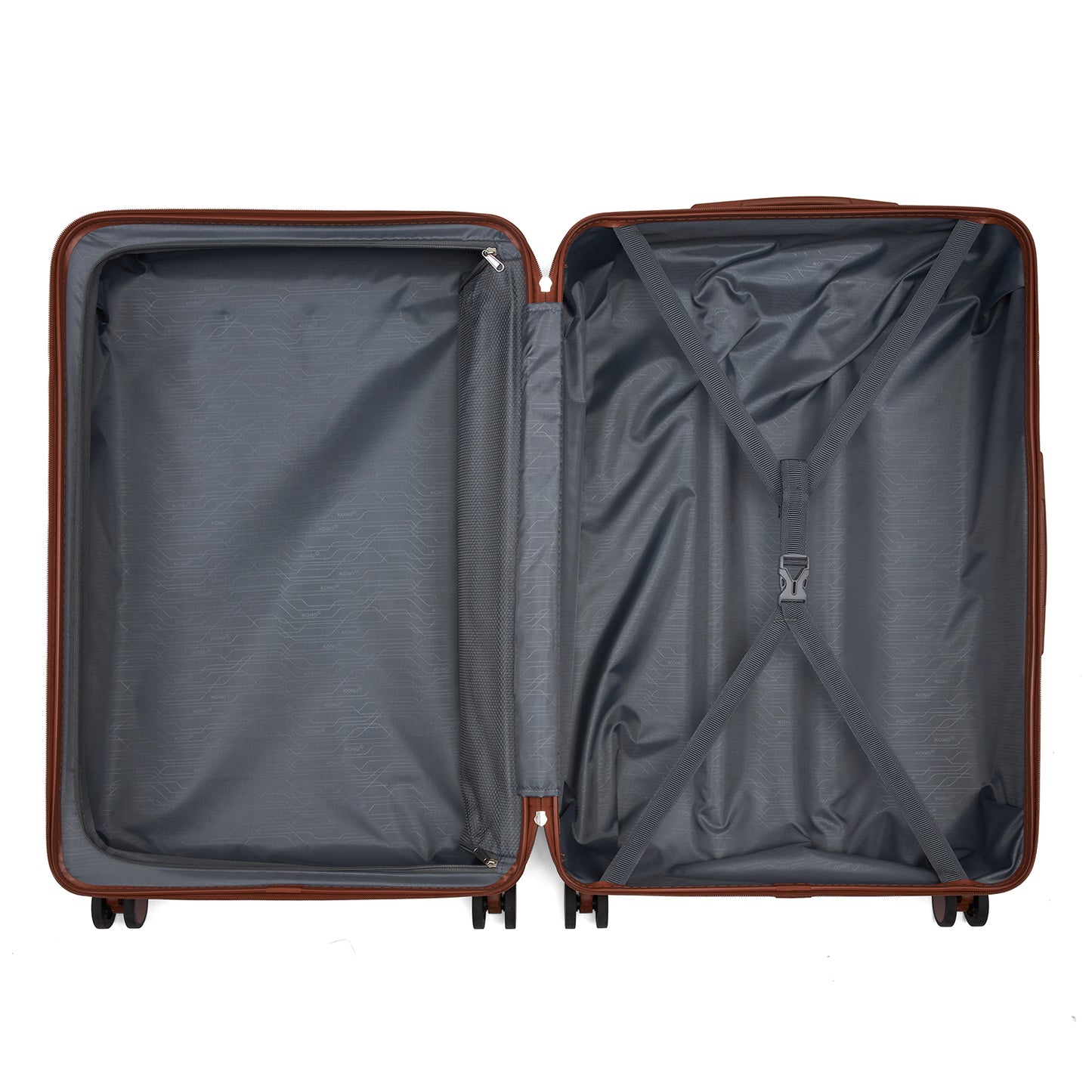 Kono KSK2584 Large Luggage in Black and Tan (76.5.5x50.5.5x29 cm) - Scratch-Resistant Hard Shell Check-In Suitcase with Horizontal Stripe Design & Spinner Wheels