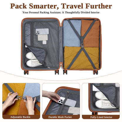 Kono KSK2584 Large Luggage in Black and Tan (76.5.5x50.5.5x29 cm) - Scratch-Resistant Hard Shell Check-In Suitcase with Horizontal Stripe Design & Spinner Wheels
