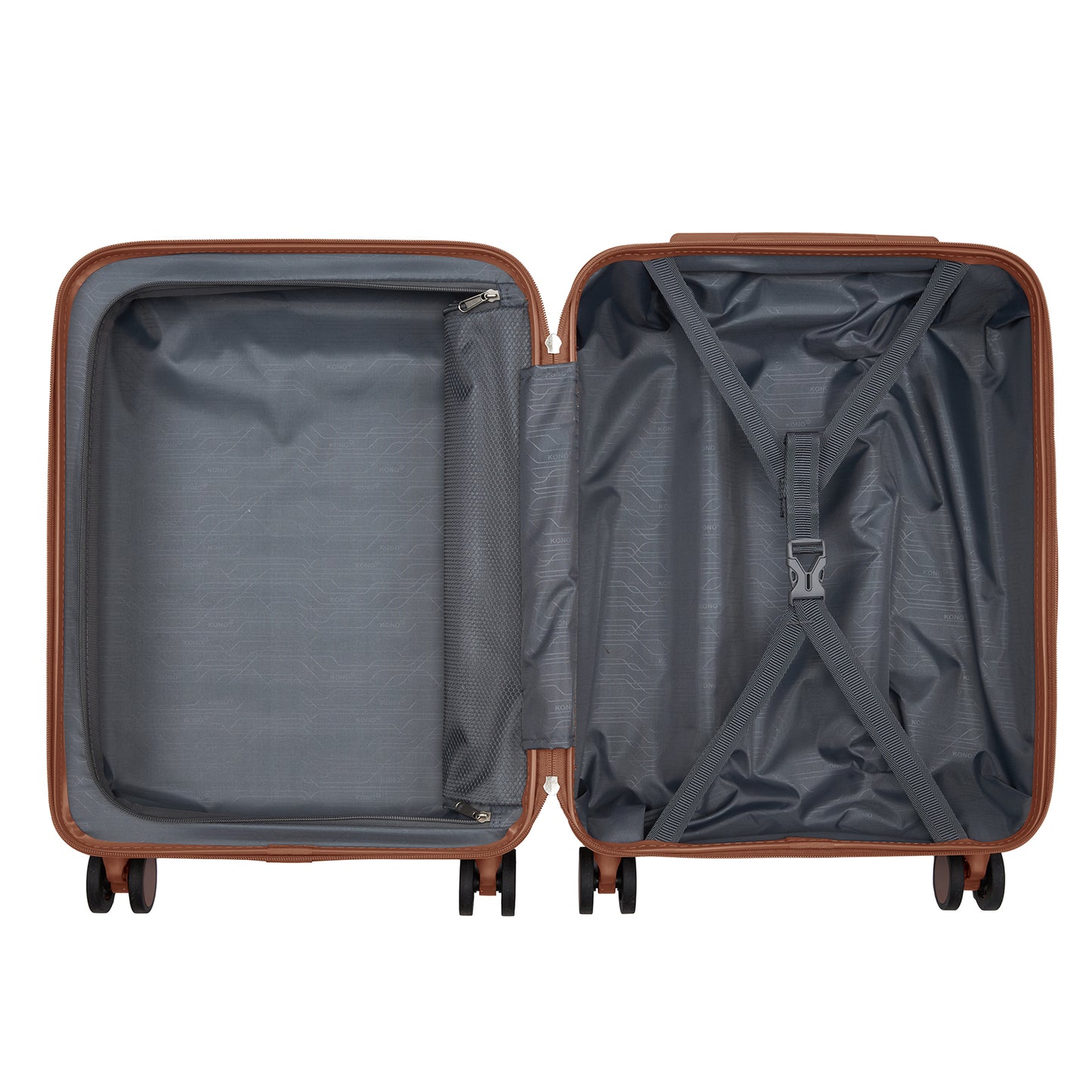 Kono KSK2584 Cabin Luggage in Cream and Tan (55x40x20 cm) - Scratch-Resistant Hard Shell Cabin Suitcase with Horizontal Stripe Design