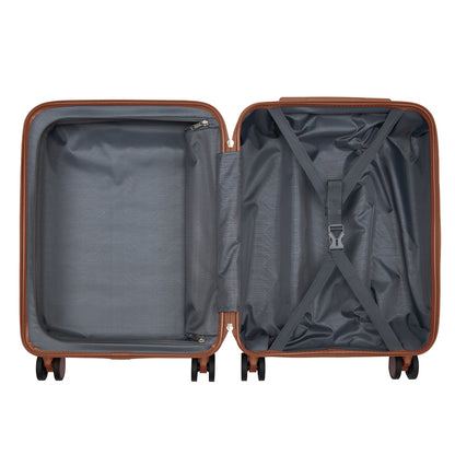 Kono KSK2584 Cabin Luggage in Cream and Tan (55x40x20 cm) - Scratch-Resistant Hard Shell Cabin Suitcase with Horizontal Stripe Design