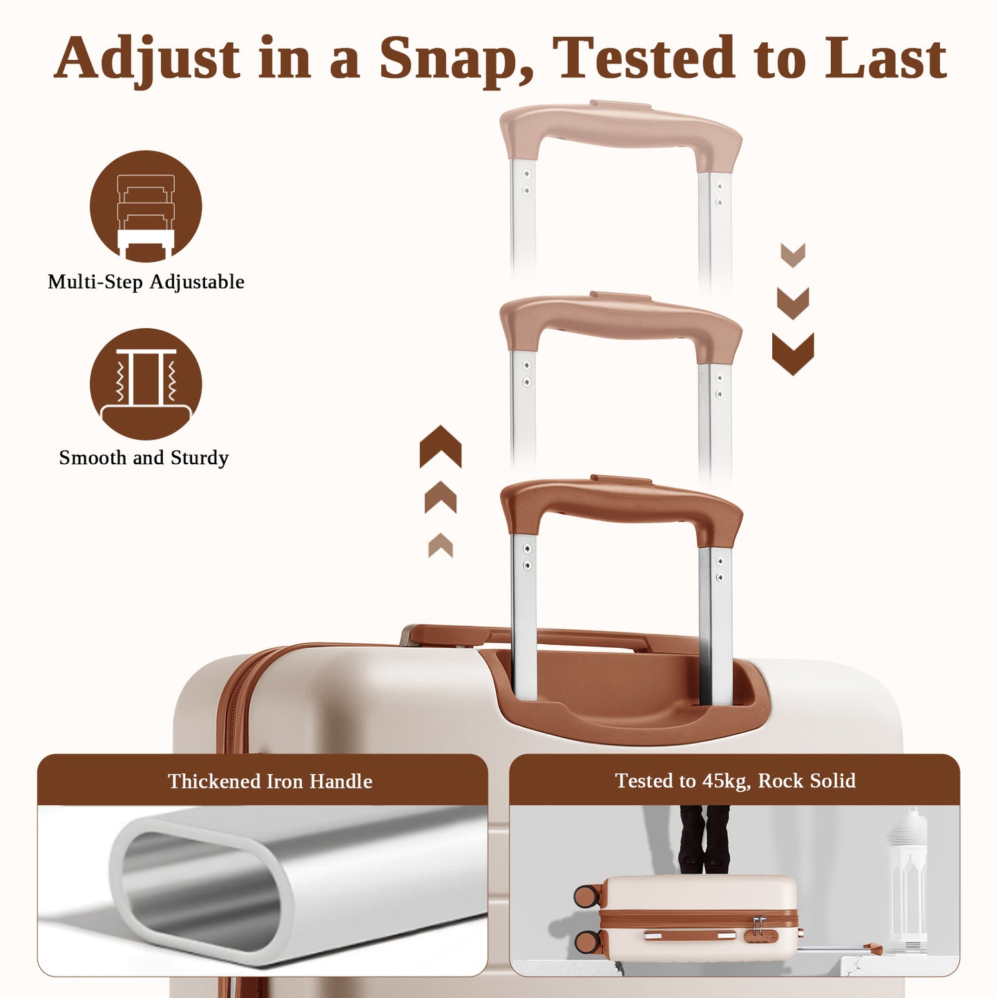 Kono KSK2584 3-Piece Luggage Set in Cream and Tan - Scratch-Resistant Hard Shell Set with Horizontal Stripe Design & Spinner Wheels