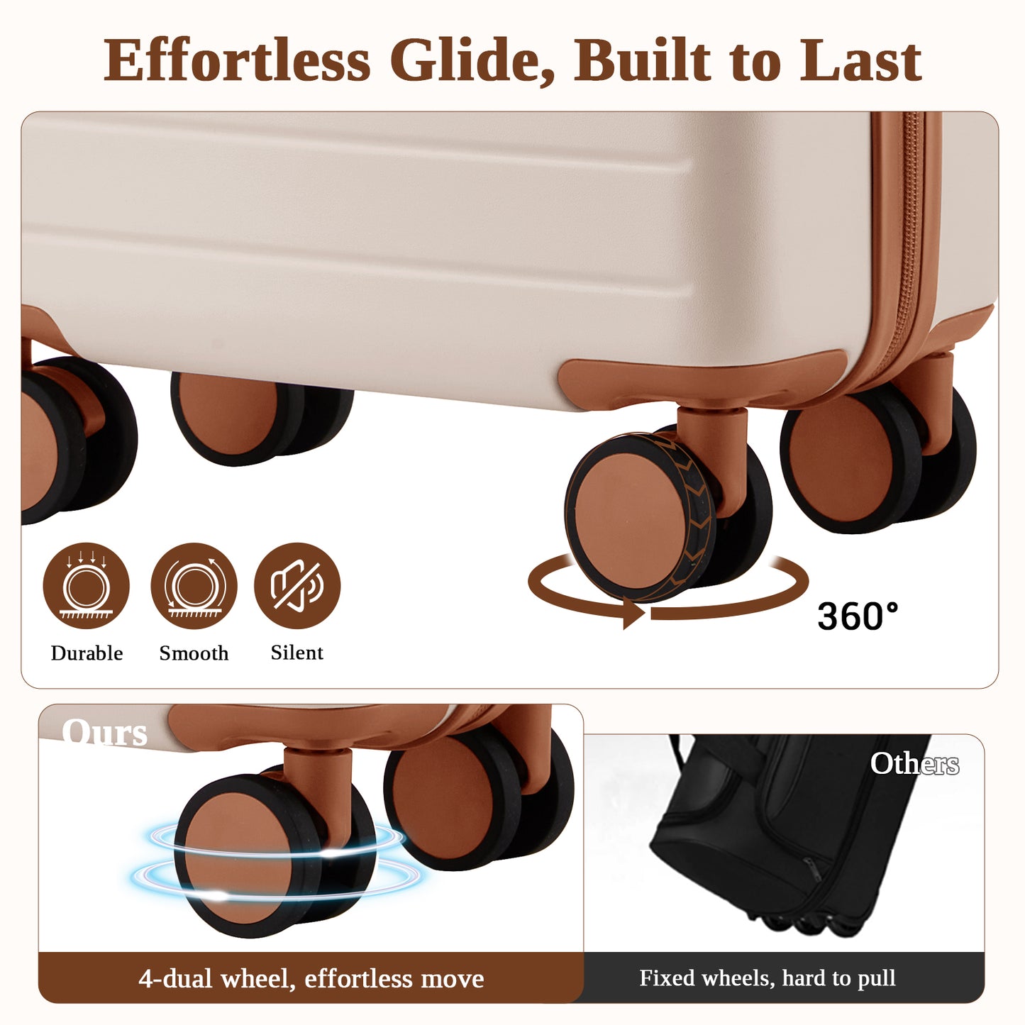 Kono KSK2584 Cabin Luggage in Cream and Tan (55x40x20 cm) - Scratch-Resistant Hard Shell Cabin Suitcase with Horizontal Stripe Design
