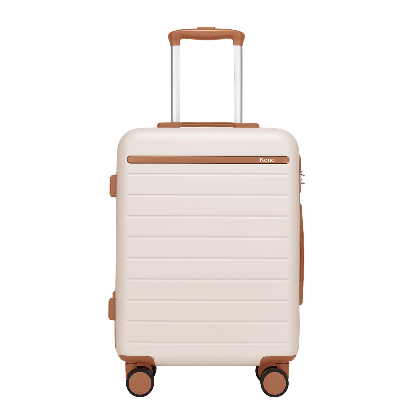 Kono KSK2584 Cabin Luggage in Cream and Tan (55x40x20 cm) - Scratch-Resistant Hard Shell Cabin Suitcase with Horizontal Stripe Design