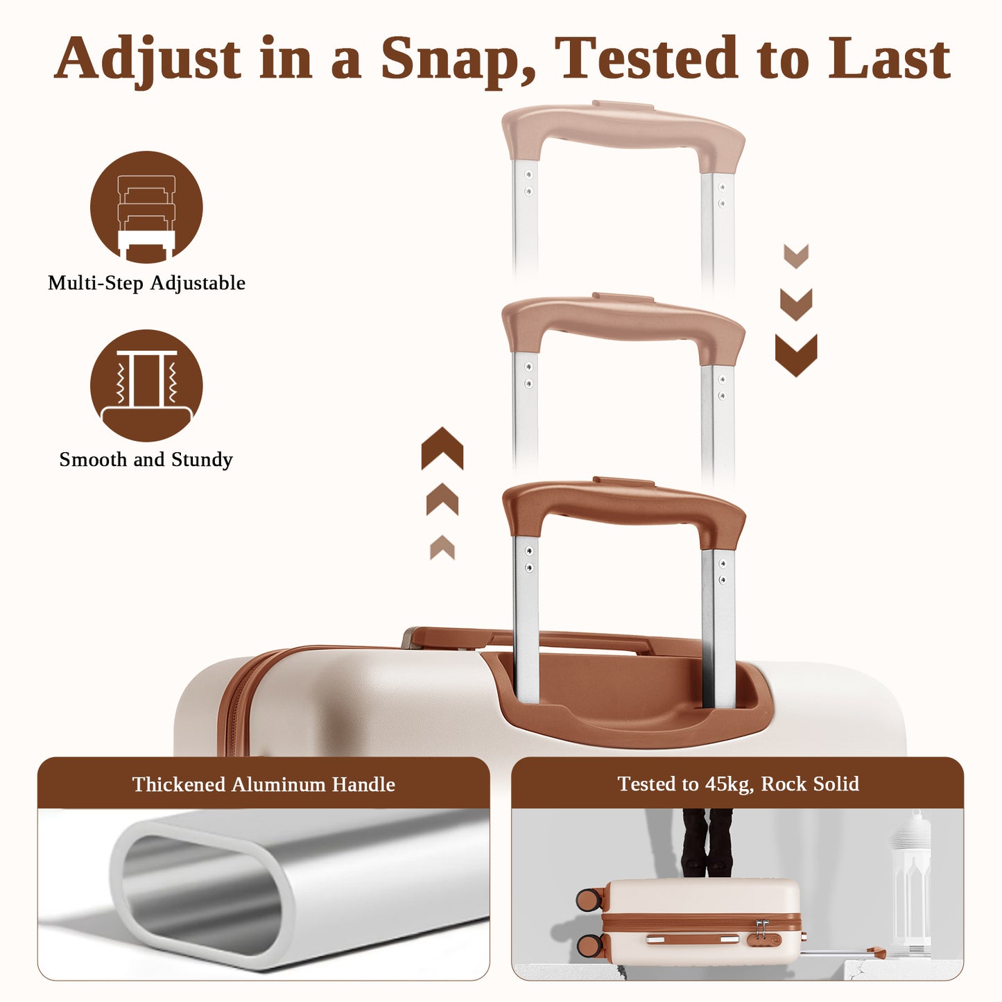 Kono KSK2584 Cabin Luggage in Cream and Tan (55x40x20 cm) - Scratch-Resistant Hard Shell Cabin Suitcase with Horizontal Stripe Design