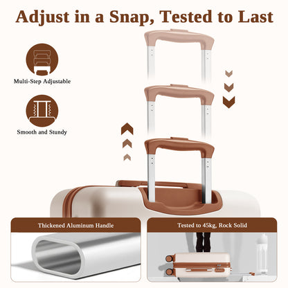 Kono KSK2584 Cabin Luggage in Cream and Tan (55x40x20 cm) - Scratch-Resistant Hard Shell Cabin Suitcase with Horizontal Stripe Design