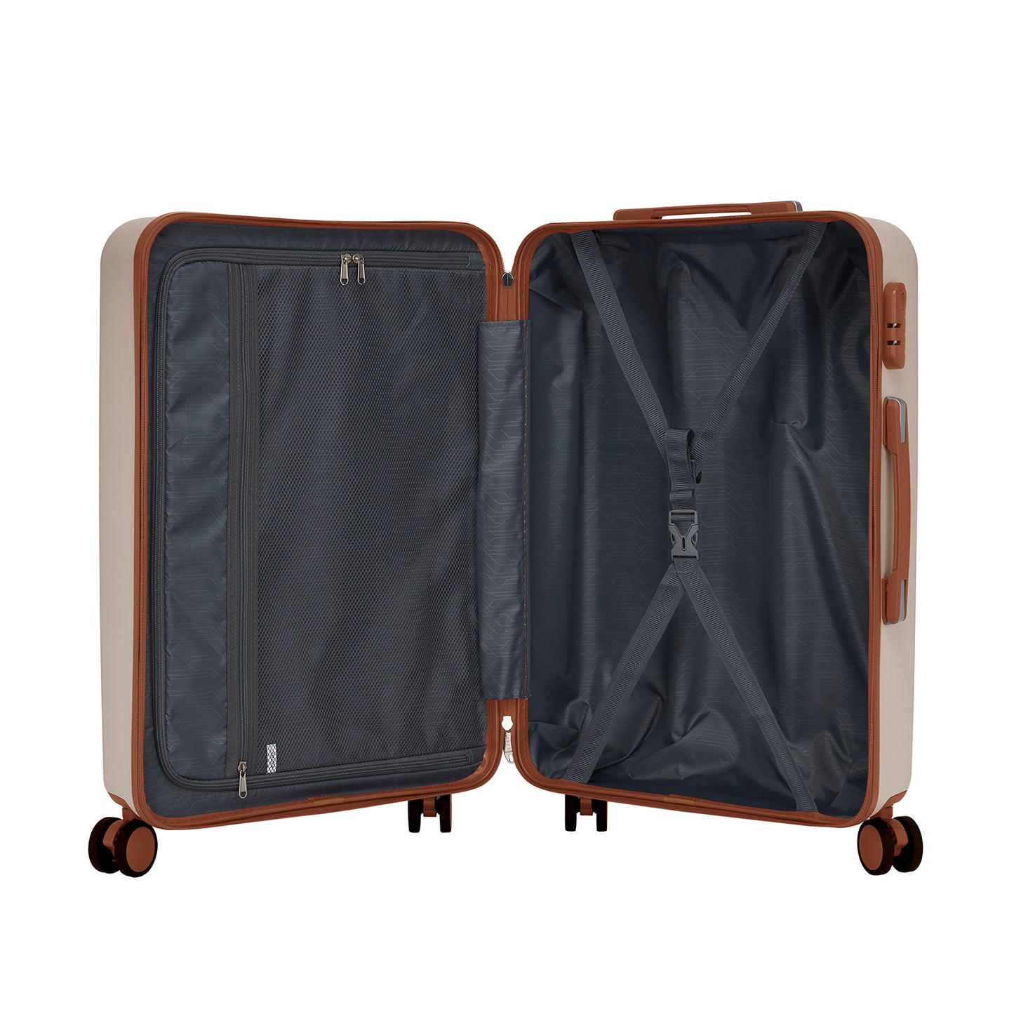 Kono KSK2584 Mid-Size Luggage in Cream and Tan (66.5x45.5x25 cm) - Scratch-Resistant Hard Shell Check-In Suitcase with Horizontal Stripe Design & Spinner Wheels
