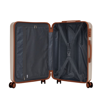 Kono KSK2584 Mid-Size Luggage in Cream and Tan (66.5x45.5x25 cm) - Scratch-Resistant Hard Shell Check-In Suitcase with Horizontal Stripe Design & Spinner Wheels