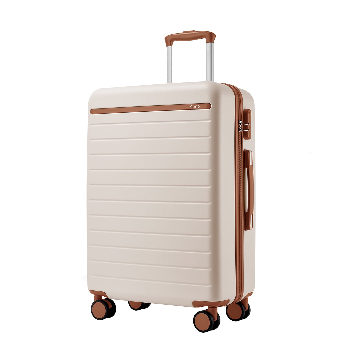 Kono KSK2584 Mid-Size Luggage in Cream and Tan (66.5x45.5x25 cm) - Scratch-Resistant Hard Shell Check-In Suitcase with Horizontal Stripe Design & Spinner Wheels