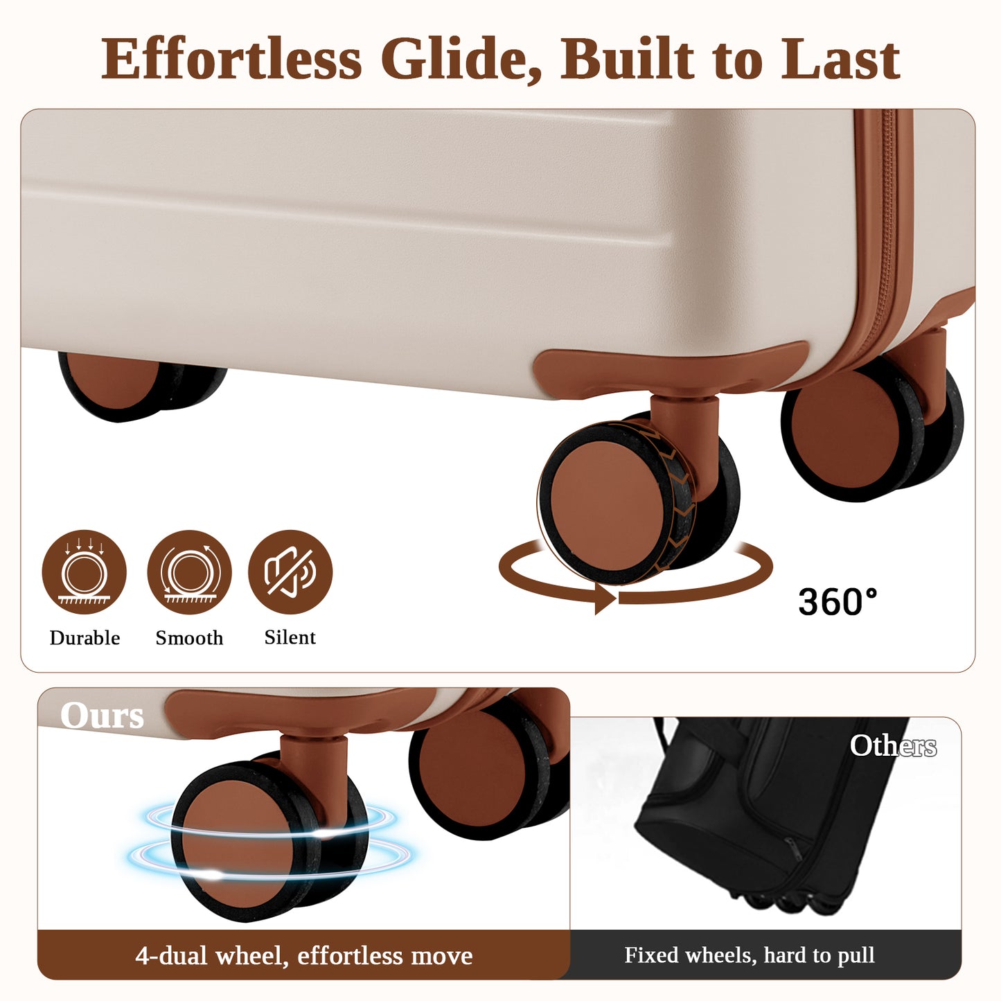 Kono KSK2584 Mid-Size Luggage in Cream and Tan (66.5x45.5x25 cm) - Scratch-Resistant Hard Shell Check-In Suitcase with Horizontal Stripe Design & Spinner Wheels