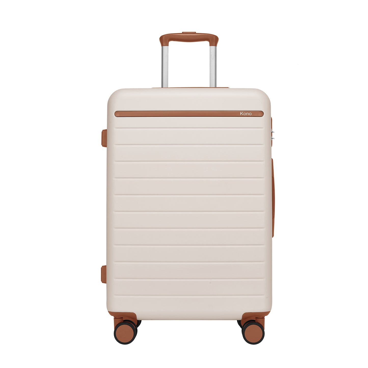 Kono KSK2584 Mid-Size Luggage in Cream and Tan (66.5x45.5x25 cm) - Scratch-Resistant Hard Shell Check-In Suitcase with Horizontal Stripe Design & Spinner Wheels