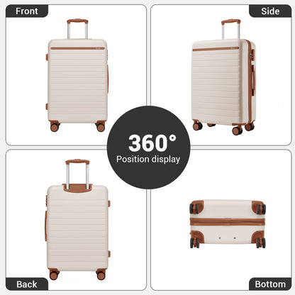 Kono KSK2584 Large Luggage in Cream and Tan (76.5.5x50.5.5x29 cm) - Scratch-Resistant Hard Shell Check-In Suitcase with Horizontal Stripe Design & Spinner Wheels