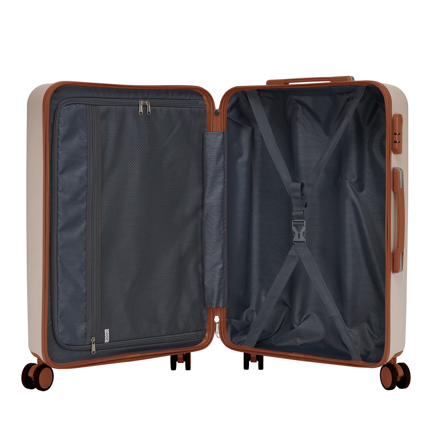 Kono KSK2584 Large Luggage in Cream and Tan (76.5.5x50.5.5x29 cm) - Scratch-Resistant Hard Shell Check-In Suitcase with Horizontal Stripe Design & Spinner Wheels