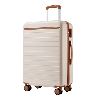 Kono KSK2584 Large Luggage in Cream and Tan (76.5.5x50.5.5x29 cm) - Scratch-Resistant Hard Shell Check-In Suitcase with Horizontal Stripe Design & Spinner Wheels