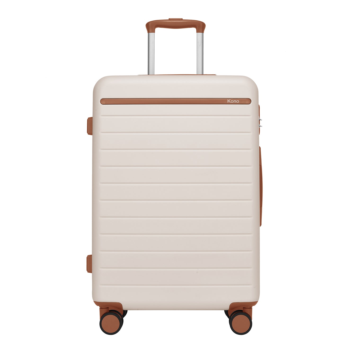 Kono KSK2584 Large Luggage in Cream and Tan (76.5.5x50.5.5x29 cm) - Scratch-Resistant Hard Shell Check-In Suitcase with Horizontal Stripe Design & Spinner Wheels