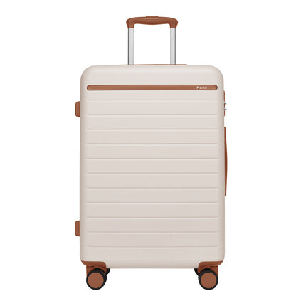 Kono KSK2584 Large Luggage in Cream and Tan (76.5.5x50.5.5x29 cm) - Scratch-Resistant Hard Shell Check-In Suitcase with Horizontal Stripe Design & Spinner Wheels