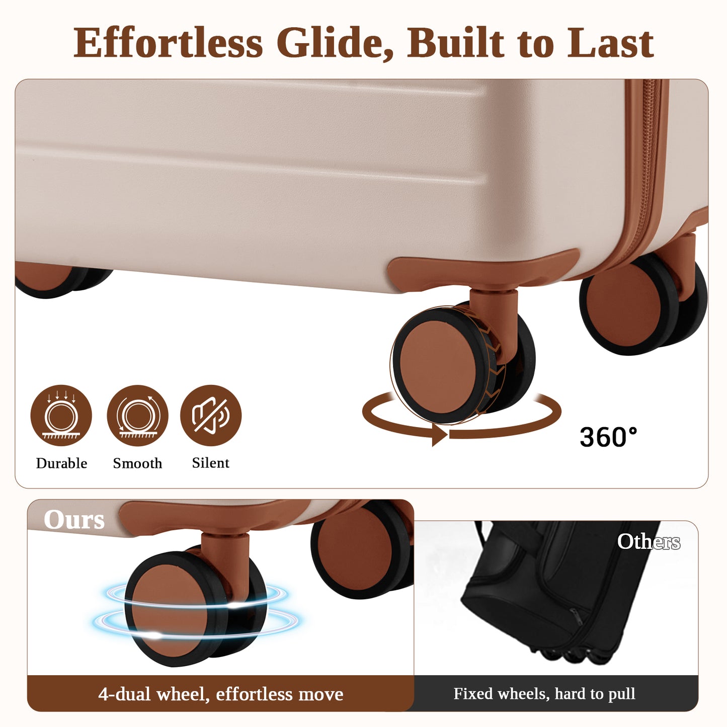 Kono KSK2584 Large Luggage in Cream and Tan (76.5.5x50.5.5x29 cm) - Scratch-Resistant Hard Shell Check-In Suitcase with Horizontal Stripe Design & Spinner Wheels